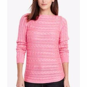 RALPH LAUREN Pink Boat Neck Cable-Knit Sweater in Size Small
